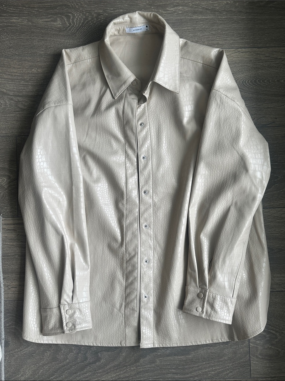 Reserved Cream Faux-Leather Textured Button-Down Shirt